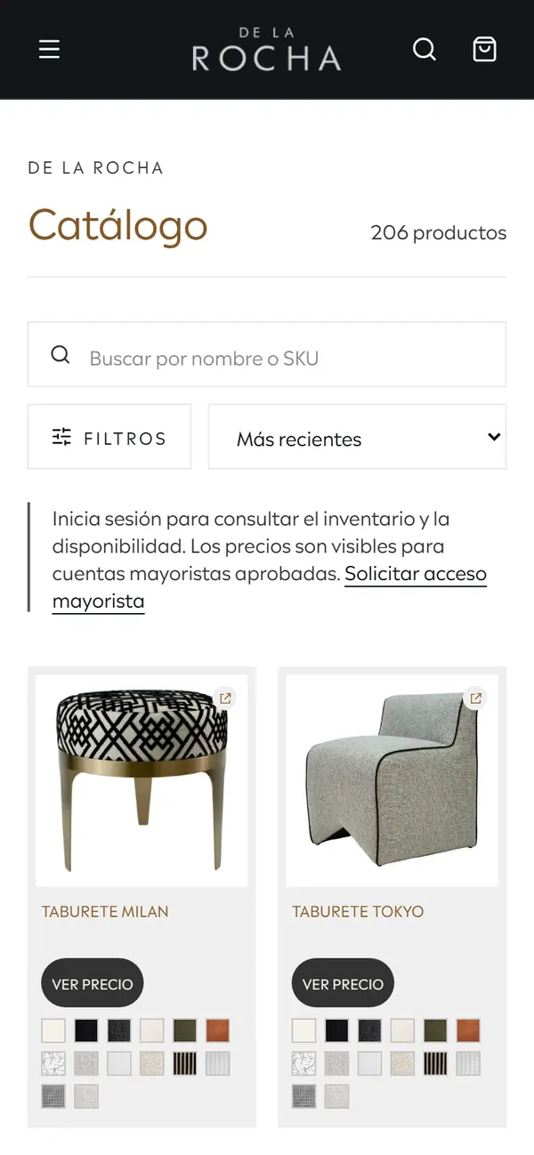 De La Rocha + Vera Home: Catálogo en teléfono